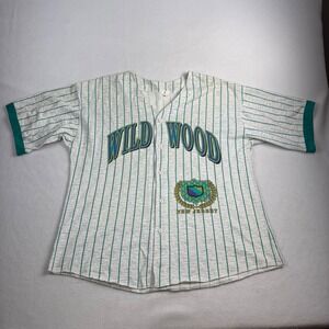 Vintage Wildwood New Jersey Baseball Jersey AVI Inc Grey Pinstripe Teal OSFA